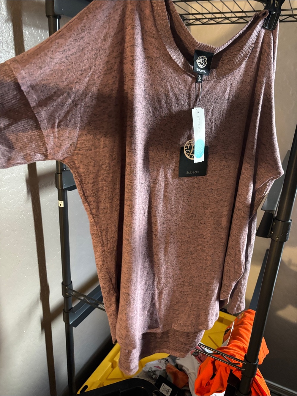 bobeau Heathered Mauve Scoop Neck Pullover Sweater